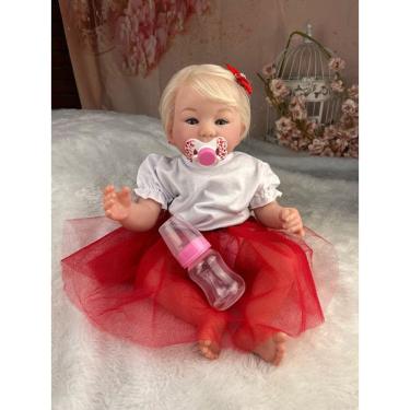 Imagem de Bebê Reborn Menina Loira Olhos Azuis Corpo de Pano Macio