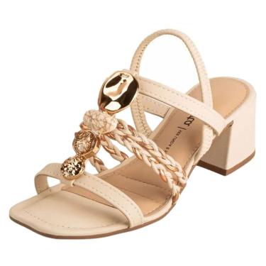 Imagem de Sandália Feminina Salto Bloco Trançado com Pedrarias Dakota