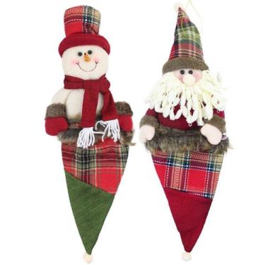 Imagem de Kit 10 Enfeites Árvore Natal Papai Noel E Boneco Neve Saco Natalino Xa