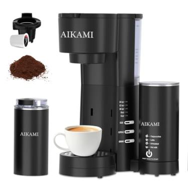 Imagem de Cafeteira de dose única 4 em 1 com espumador de leite e moedor de café, cafeteira para xícara K e café moído, com reservatório de água removível de 850 g, tamanhos de fermentação de 6 a 400 ml