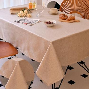 Imagem de KAIJIE Toalha de mesa retangular Fitable sem película limpa, cobrindo cor pura toalha de mesa de algodão e linho para festas de buffet e acampamento 140 x 160 cm café leve