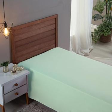 Imagem de Lençol Cama Solteiro 300 Fios 100% Algodão Sem Elástico Cama Box 30cm Altura Tecido Macio Qualidade (VERDE)