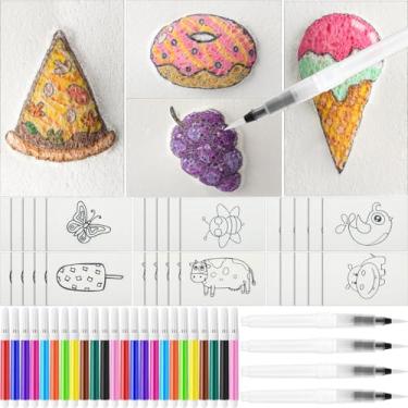 Imagem de DoubleFill 78 peças de kit de pintura de textura de espuma 3D mágica para crianças, incluindo 50 peças de papel de textura de espuma de 10 x 6 cm, papel de desenho de tinta inchada para arte e