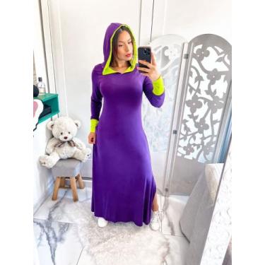 Imagem de vestido longo com capuz - neide modas, Roxo, Limão, GG 48
