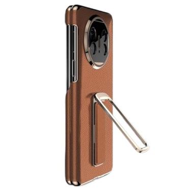 Imagem de FWYANZH Capa de couro genuíno para Huawei Mate X6, suporte de alça de mão invisível, capa traseira com dobradiça, capa de proteção de lente de câmera antiarranhões, marrom, Mate X6
