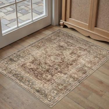 Imagem de WondRg Tapete de área vintage lavável 2x3 para entrada antiderrapante de pilha baixa envelhecido tapete rústico leve tapete de porta de inox aspirável tapete macio para entrada e banheiro