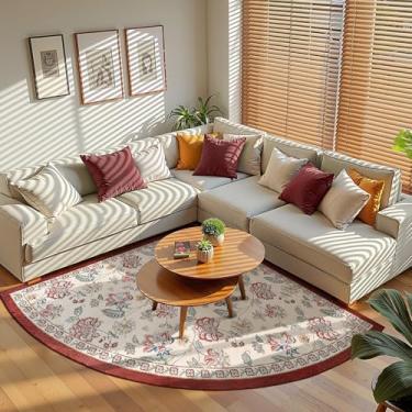 Imagem de jinchan Tapete de canto floral para cozinha, lavável, para berçário, vintage, design romântico, antiderrapante, um quarto de círculo, leve, para sala de jogos, sala de jogos, recanto de leitura