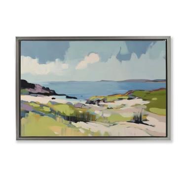 Imagem de Stupell Industries Arte de parede em tela flutuante emoldurada cinza brisa verde costeira por Elara Yasna, 43 x 63 cm