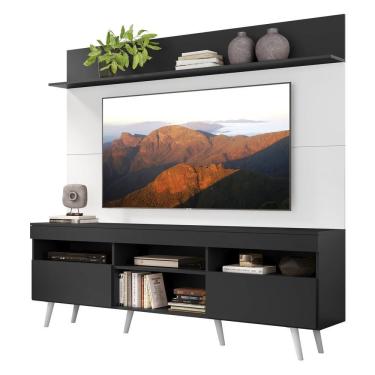 Imagem de Rack com Painel e Suporte Tv 65 Preto Branco e Pés Branco