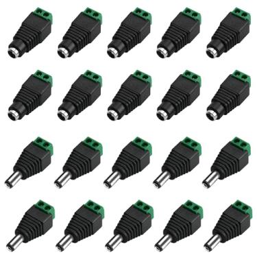 Imagem de 10 pares de conectores de tomada de alimentação CC 12V 5,5 mm x 2,1 mm 12 V adaptador de tomada de alimentação para câmera de segurança CCTV tira de luz LED (10 x macho e 10 x fêmea)