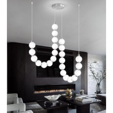 Imagem de Lustres modernos com luzes LED reguláveis, bolas de acrílico, iluminação pendente de teto para sala de jantar, sala de estar, quarto, luzes suspensas ajustáveis, lâmpada prateada de 45 watts