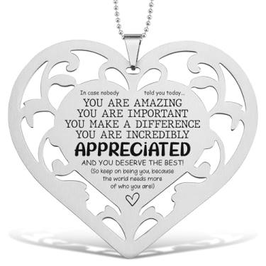 Imagem de Ornamento de coração de aço inoxidável com citação gravada Você é incrível, importante, apreciado e faz a diferença - Decoração de pendurar inspiradora para mesa, casa e presente - FGC449