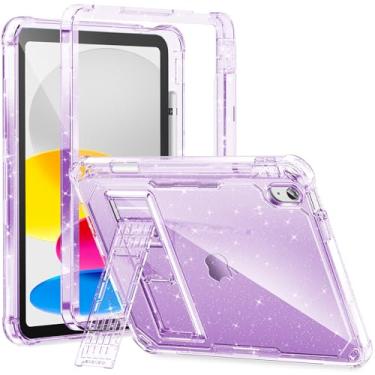 Imagem de INFILAND Capa infantil para iPad 10ª geração de 10,9 polegadas, iPad A16 11 polegadas 11ª geração, capa protetora resistente à prova de choque com suporte, capa fofa transparente com glitter para