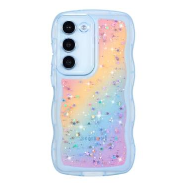 Imagem de ZTOFERA Capa para Samsung Galaxy S23 5G de 6,1 polegadas, linda capa ondulada encaracolada com estrela arco-íris com glitter, capa protetora de telefone TPU macio e brilhante transparente à prova de