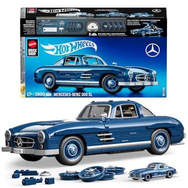 Imagem de Mattel Brick Shop Hot Wheels Jogo de Construção Premium Mercedes Benz 300 SL modelo montável em escala 1:12 com Placa de Coleção e 1 carrinho de metal Perfeito para colecionadores