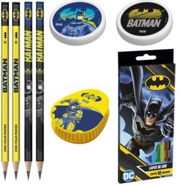 Imagem de Kit Batman com Lapis, Borracha e Apontador Tris, Kit2 Ap. Amarelo Lapi