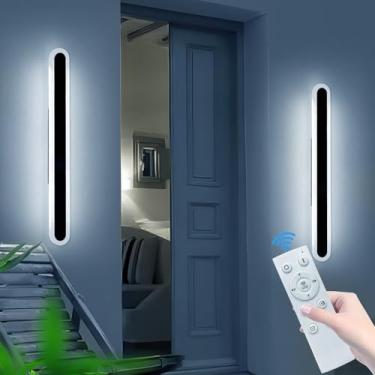 Imagem de Pacote com 2 arandelas de parede pretas modernas de LED, luz de parede oval de 99,8 cm de comprimento, regulável 3000K-6000K, IP65 à prova d'água, iluminação externa externa linear para garagem, pátio