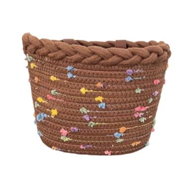 Imagem de IEUDNS Cesta de bicicleta infantil Cesta de bicicleta infantil destacável com alças, guidão frontal, corda de tecido para meninos e meninas, compras e, Marrom Escuro