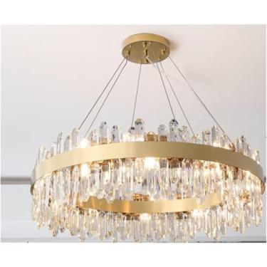 Imagem de Candelabro de cristal lustre de teto de círculo de cristal de luxo moderno mesa de sala de jantar design cozinha decoração de iluminação L, redondo 80 cm, Changeable Light