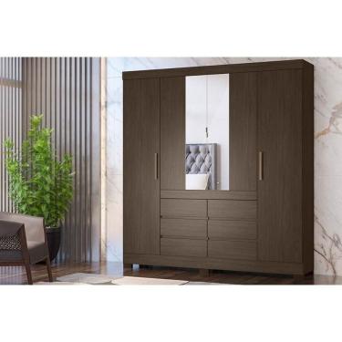 Imagem de Guarda Roupa 4 Portas (2 C/ Espelho) E 6 Gavetas Cadis Café Touch - Demóbile