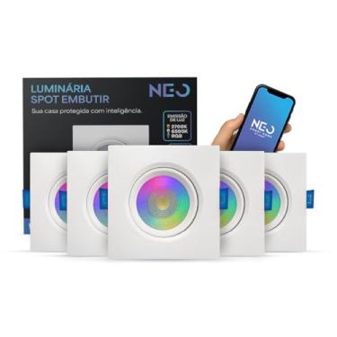 Imagem de Kit 1 ou 5 Spot Led Smart Inteligente Wi-fi 2.4 GHz Embutir 5w RGB 110v/220v Redondo ou Quadrado Branco Neo Avant (Quadrado, 5)