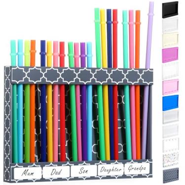 Imagem de Qinyoung Suporte de canudo acrílico para porta de armário com fita adesiva dupla face organizador de canudo reutilizável armazenamento de copo acessórios de cozinha recipiente para armário de balcão