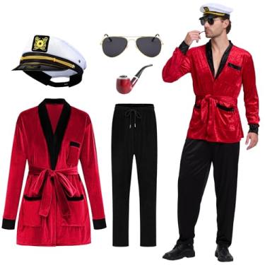 Imagem de Leajap Conjunto de fantasia de capitão masculino de Halloween: roupa completa com chapéu, óculos de sol e acessórios (M)