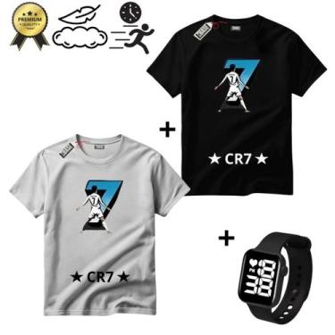 Imagem de kit 2 Camiseta Infantil CR7 Cristiano Ronaldo + Relogio Smartwatch Inf