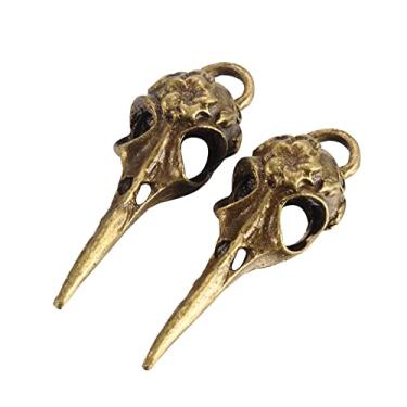 Imagem de Spritewelry 10 pingentes de liga de cabeça de caveira de corvo estilo tibetano pingente de esqueleto vintage pingente de bronze antigo joias artesanato acessório DIY 41,5 x 14 x 11 mm, orifício: 5 x 4