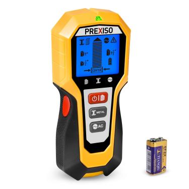 Imagem de PREXISO Scanner de parede 5 em 1 localizador de pinos de parede, ferramenta localizadora de pinos com indicador LED para localização central, detector de pino de tubo de vigas metálicas de fio CA de
