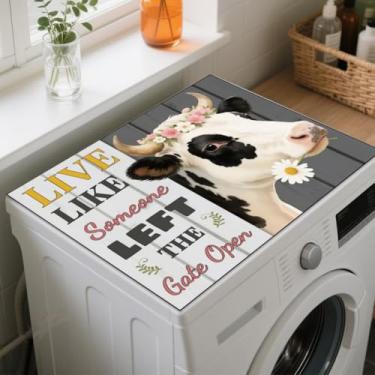 Imagem de GLOBLELAND Tapete de cobertura contra poeira de lavadora e secadora de roupas padrão de vacas espiando fazenda 60 x 49,8 cm capa protetora de animais engraçados para máquina de lavar roupa superior
