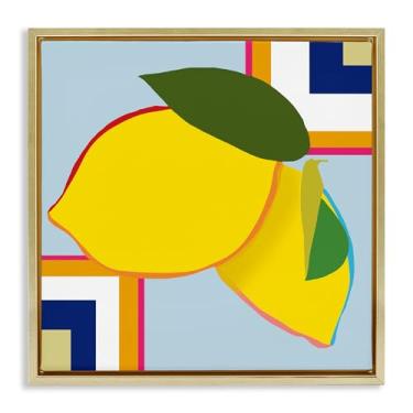 Imagem de Stupell Industries Arte de parede geométrica em tela flutuante com moldura dourada de limão, design de Daniela Santiago, 63 x 63 cm