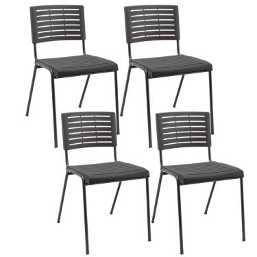 Imagem de Kit 04 Cadeiras Empilhável Fixa Escritório Multiuso Base Preta Kimi P03 Preto - Lyam Decor