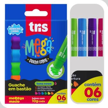 Imagem de Guache Bastão Neon Mega Summit 6 Cores Vibrantes Pintura Infantil