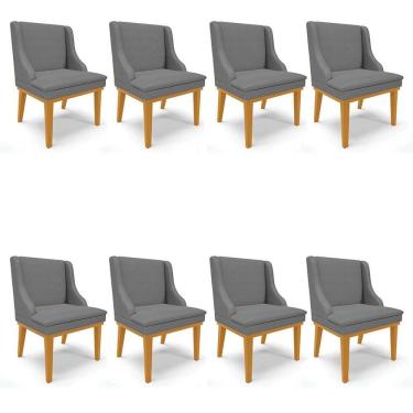 Imagem de Kit 8 Cadeiras Estofadas para Sala de Jantar Base Fixa de Madeira Castanho Lia Veludo Grafite - Ibiz
