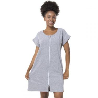 Imagem de Roupão Feminino Adulto Atoalhado com Fechamento em Zíper - Mescla - G 