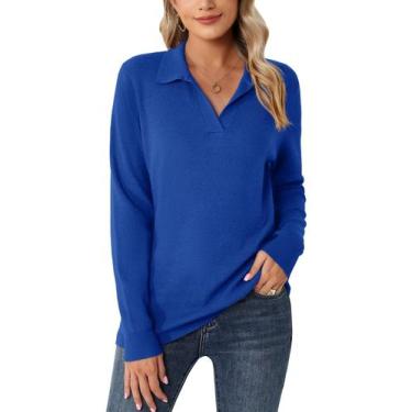 Imagem de Suéter polo Romanstii, malha leve com decote em V para mulheres