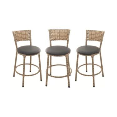 Imagem de KIT 3 Banqueta Baixa Encapada Junco CAPPUCCINO Bar Cozinha - ESPAÇO JU