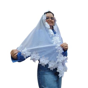 Imagem de Véu CCB Luxo Renda 3D Rosas  Redondo e Porta Véu  Adulto