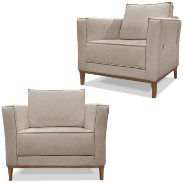 Imagem de Kit 2 Poltronas Decorativas Balli Pes Madeira Linho Areia Ezz