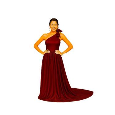 Imagem de Vestido Festa Cetim Ombro Só Madrinha Formatura Casamento - Glamoor Fe