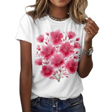 Imagem de Camiseta ZOCANIA com estampa floral feminina, mistura de algodão