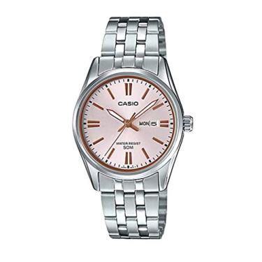 Imagem de Casio LTP1335D-4AV Relógio feminino analógico de aço inoxidável com mostrador rosa