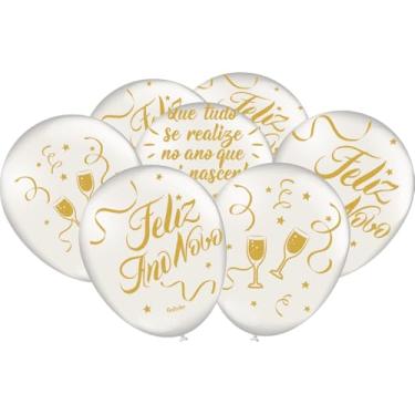 Imagem de Balão Importado Especial Látex 9" Festcolor Branco Ano Novo 1X25