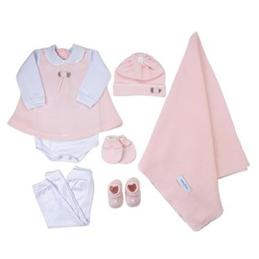 Imagem de Saida Maternidade Completa Recem Nascido Menino Menina 7 Peças Sanches Baby (Rosa com Branco)