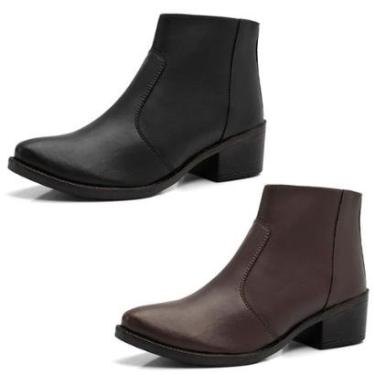 Imagem de Kit 2 Bota Feminina Casual Cano Curto Salto Baixo Zíper Lateral Confortável Lisa Dia A Dia-Feminino