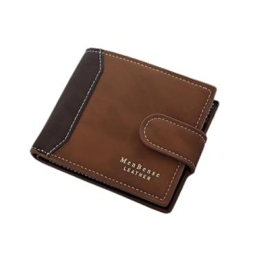Imagem de Carteira masculina, porta-cartões de crédito prático portátil com fecho de botão, carteira dupla de poliuretano macio retrô com 6 compartimentos para cartões, 2 bolsos com zíper para guardar moedas