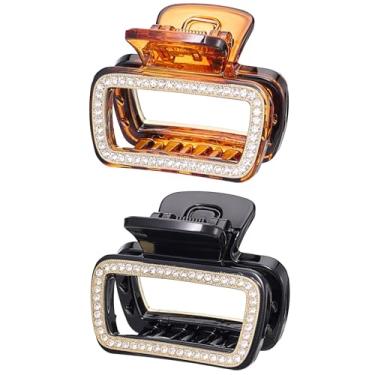 Imagem de SINIDE Clipes de garra de cabelo de cristal, clipes de garra de plástico de strass quadrado antiderrapante para cabelo comprido grosso, acessórios de moda para mulheres, prendedor de fixação forte