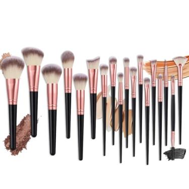 Imagem de 18 pincéis de maquiagem ultra macios e poderosos, pincel de blush, corretivo, portátil para líquido, creme e pó – polido, mistura e pincel facial (preto + dourado)
