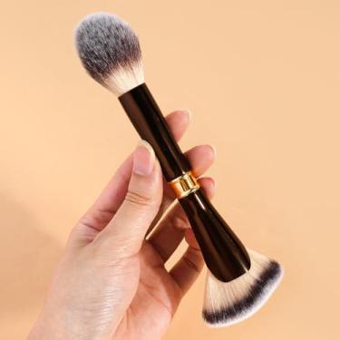 Imagem de Um pincel de maquiagem de cabeça dupla com cerdas macias, forte capacidade de captação de pó para blush, sombra e sombreamento de contorno (café)